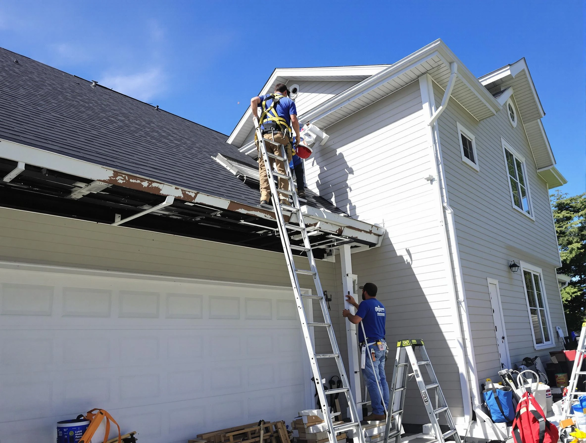 Newly replaced gutters by Avon Roofing Company in Avon, OH